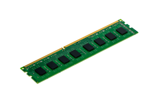 Computer RAM module on white background